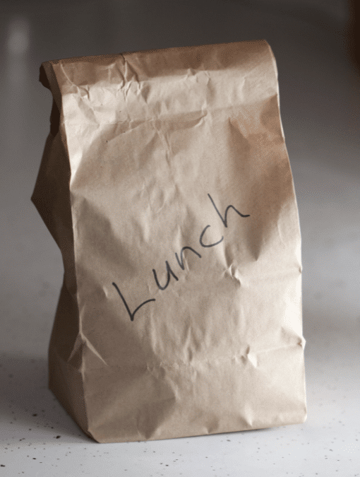 brown bag labeled lunch