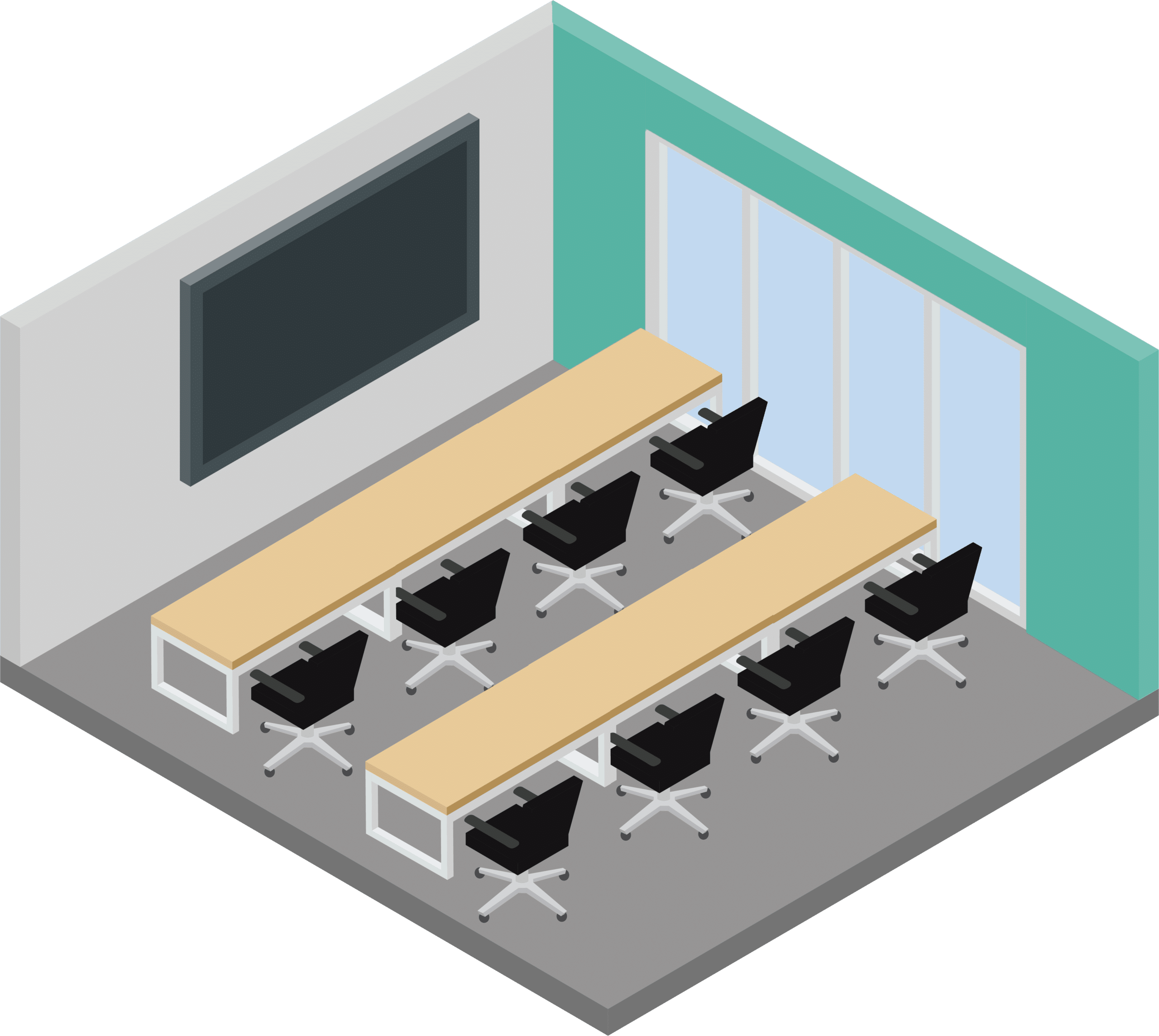 classroom conference setup for the event space