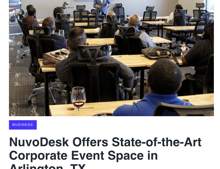 Press Release: NuvoDesk Offers State-of-the-Art Corporate Event Space in Arlington, TX