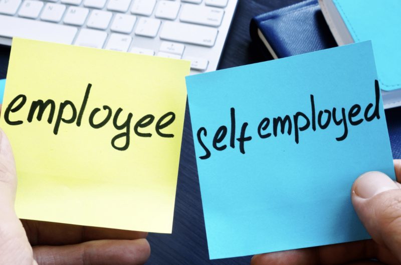 employee vs self-employed written on sticky notes