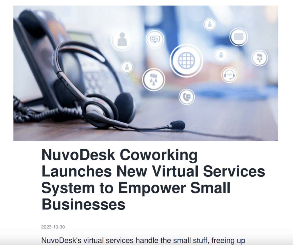 press release: NuvoDesk Coworking Launches New Virtual Services System to Empower Small Businesses