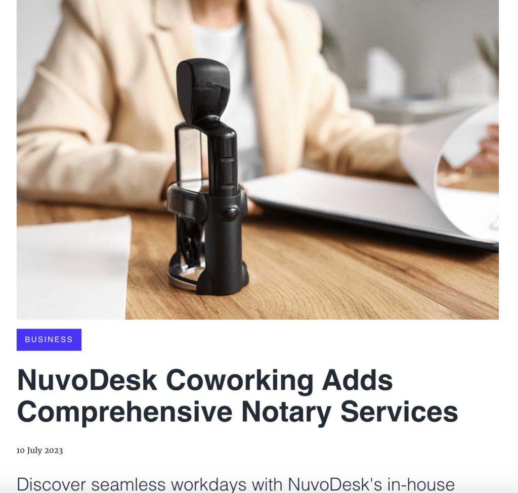 Press Release: NuvoDesk Coworking Adds Comprehensive Notary Services