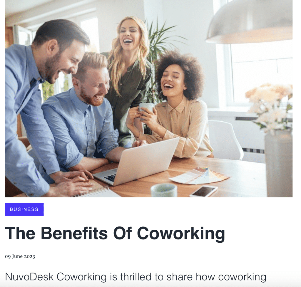 Press release: The Benefits Of Coworking
