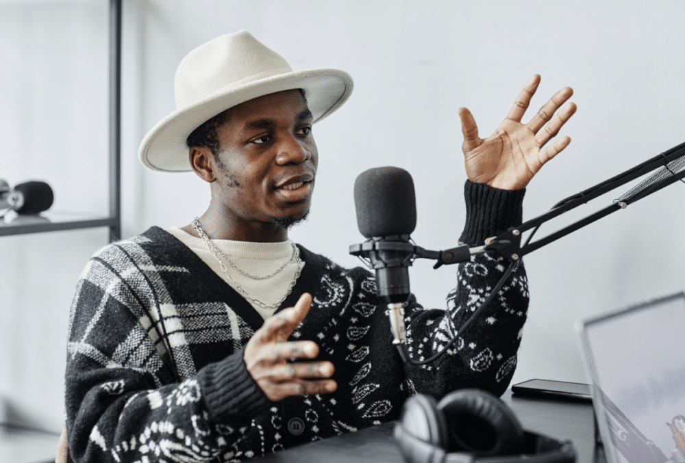 black man Podcasting To Exhibit Expert Thought Leadership