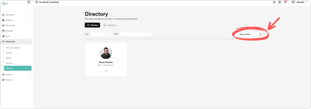 NuvoDesk Member Directory Search Bar