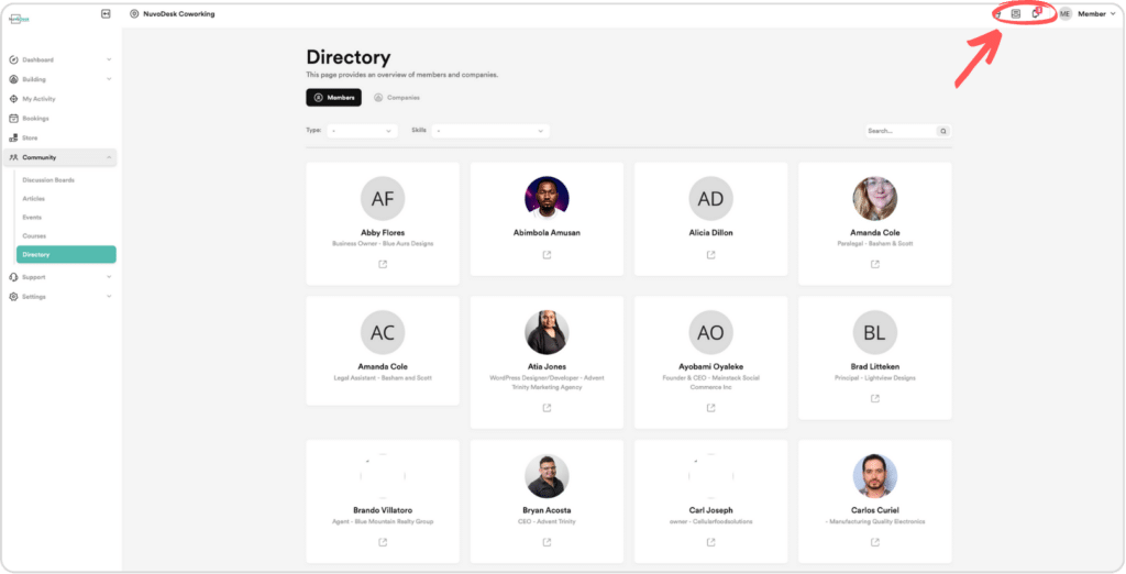 NuvoDesk Member Directory Notifications