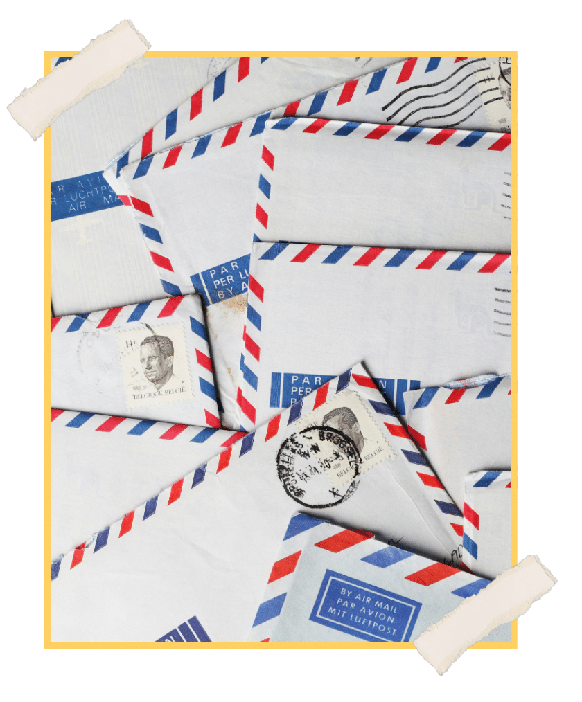 Vintage airmail envelopes with international postage stamps NuvoDesk virtual mail and business address service