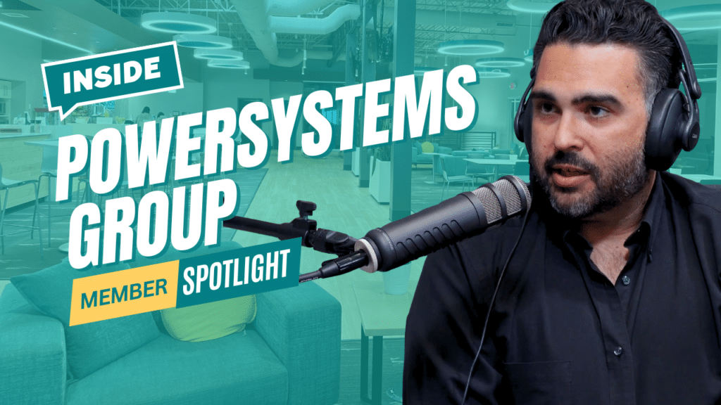 NuvoDesk member spotlight featuring Powersystems Group inside NuvoDesk Coworking office space